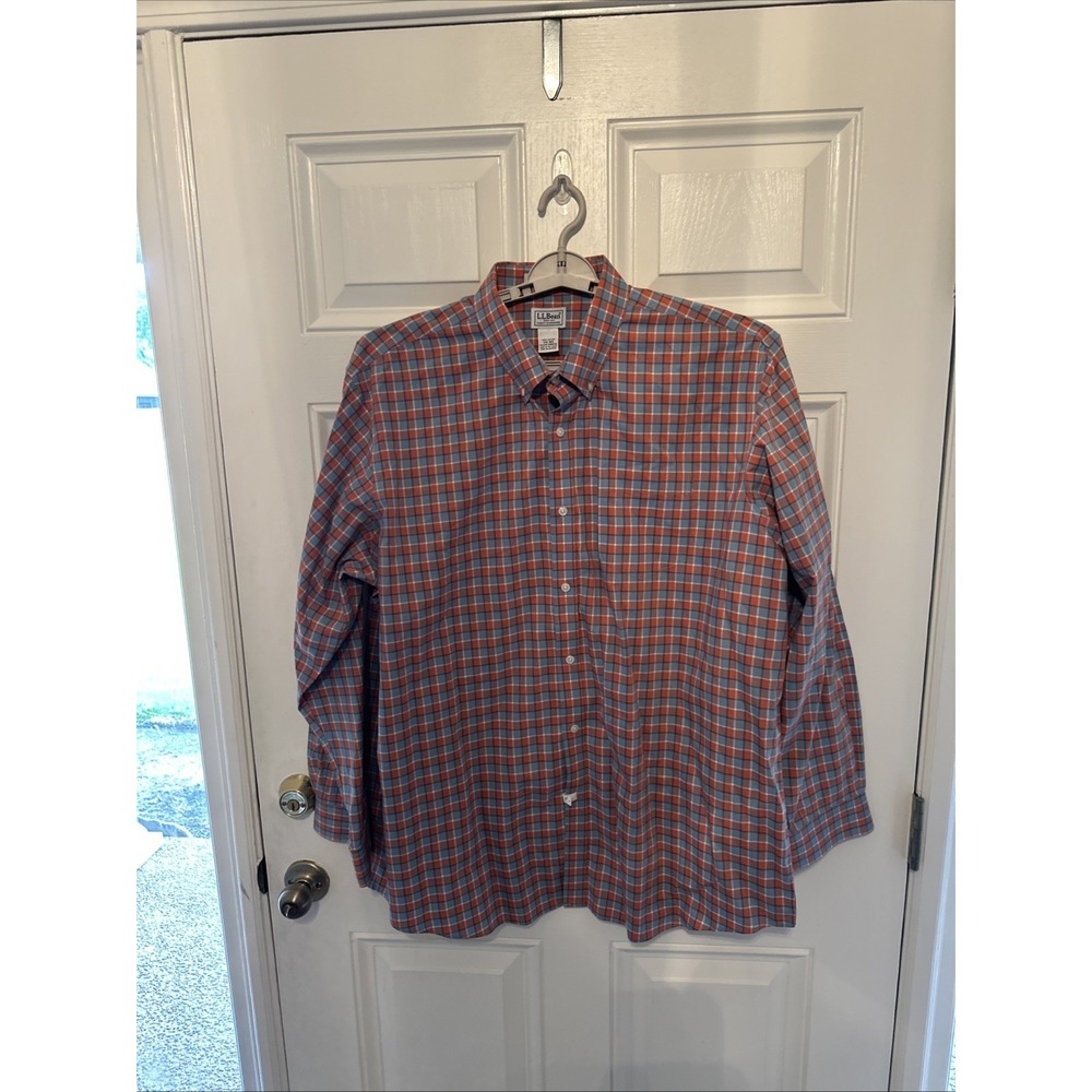 LL Bean Wrinkle Free Plaid Cotton Long Sleeve Button Down Shirt Men's sz XXL-Reg
